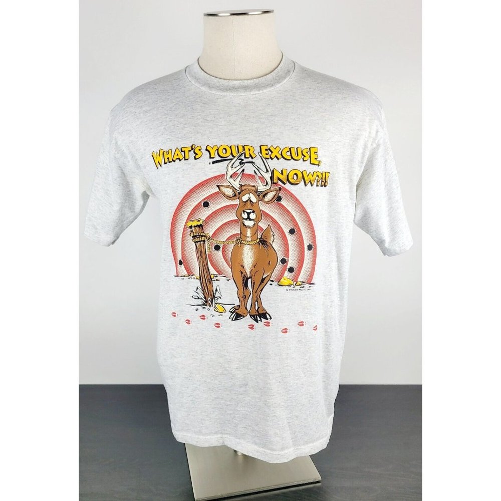 Vintage “What’s your excuse now?” funny graphic tshirt Size Large Features Deer